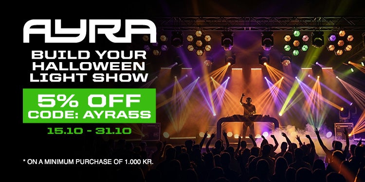 Ayra: bygg din egen ljusshow till Halloween. 5&nbsp;% rabatt med koden AYRA5S från 15.10 till 31.10, vid ett minsta köp på 1&nbsp;000&nbsp;kr