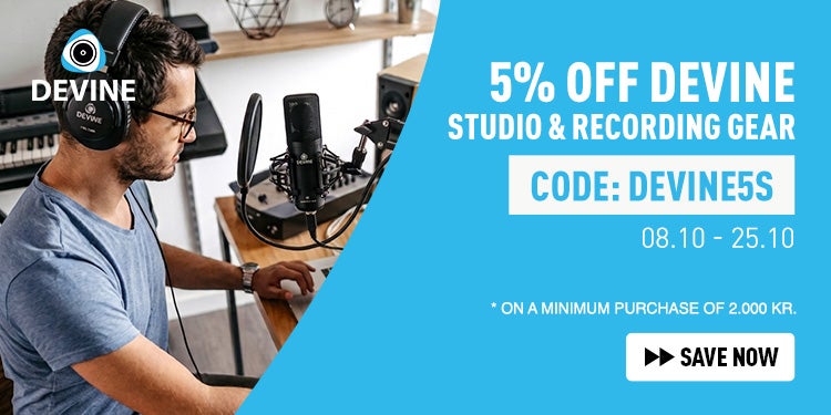 5 % rabatt på Devine studio- och inspelningsutrustning med koden DEVINE5